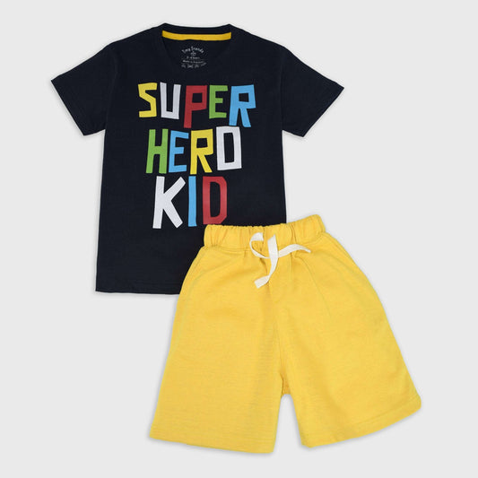 Super Hero Kid set Long Shorts (Navy Blue & Yellow)