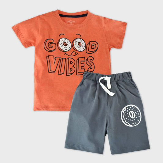 Good Vibes Set Long Shorts (Orange and Gray)