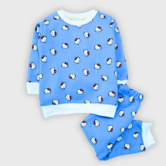 Hello Kitties Fleece Tracksuit/ 2 pcs. Pajama set (Sky Blue)