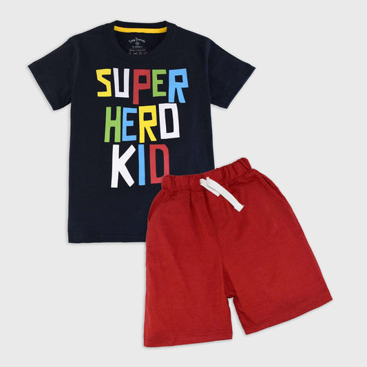 Super Hero Kid set Long Shorts (Navy Blue & Red)