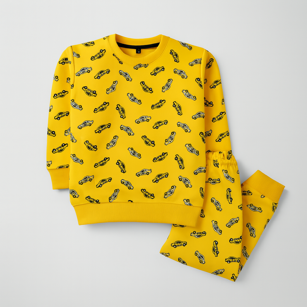 Bright Yellow Cars Fleece Set