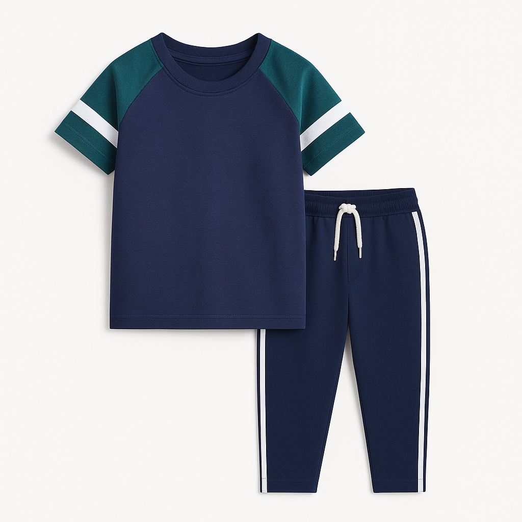 Navy & green raglan combo (Tee+Trouser)
