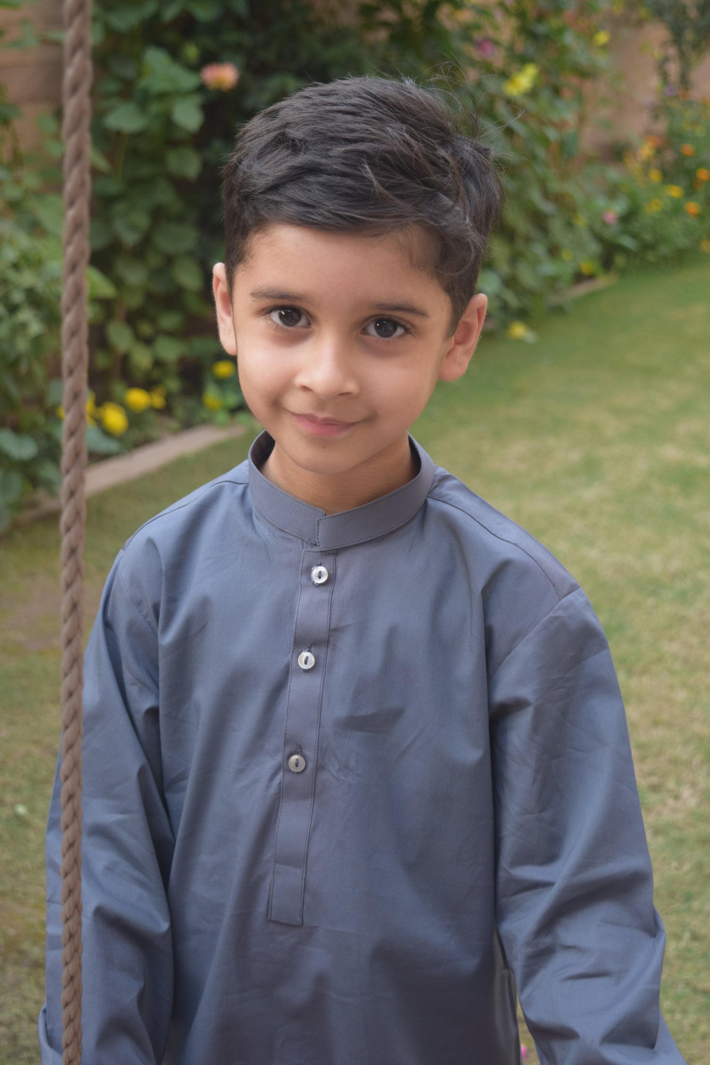 Solid Gray Cotton Kurta