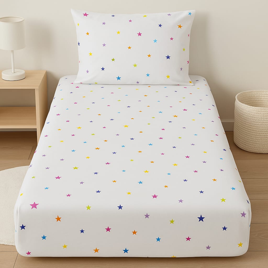 Twinkle Pop Stars Bedsheet – Single Cotton Bedding for Kids