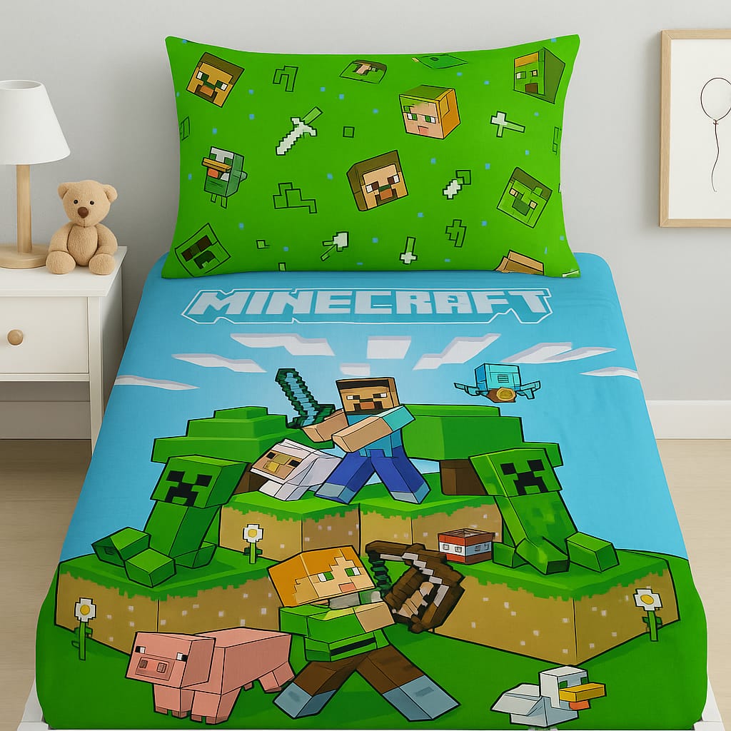 Minecraft Adventure Bedsheet Set – Single Cotton Bedding for Kids