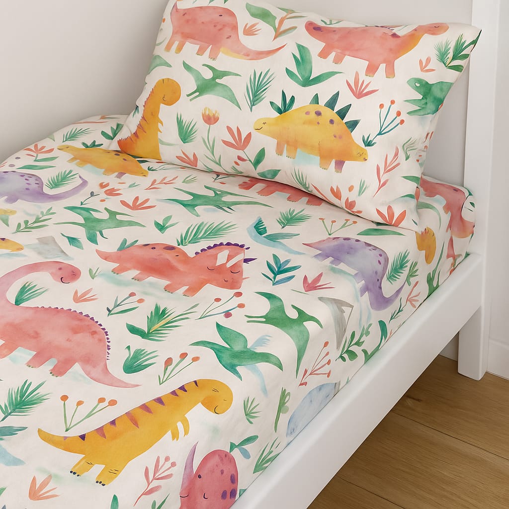 Pastel Dino Parade Bedsheet (Premium Cotton collection)