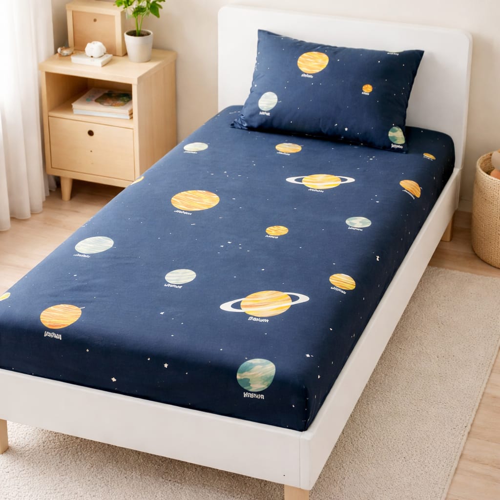 Kids Solar System Planets Bedsheet Set – Single Bed