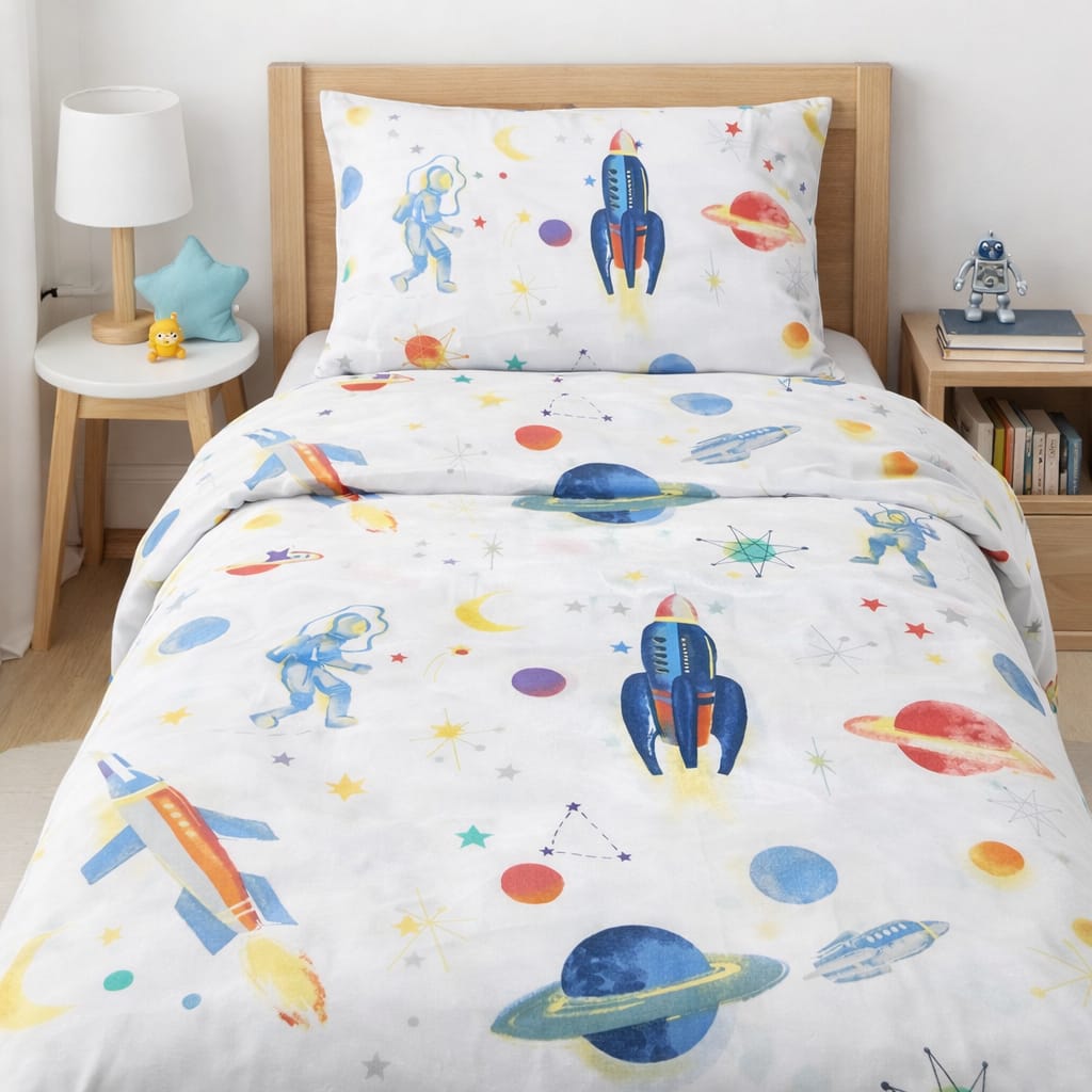 Kids Space adventure theme Bedsheet Set – Single Bed
