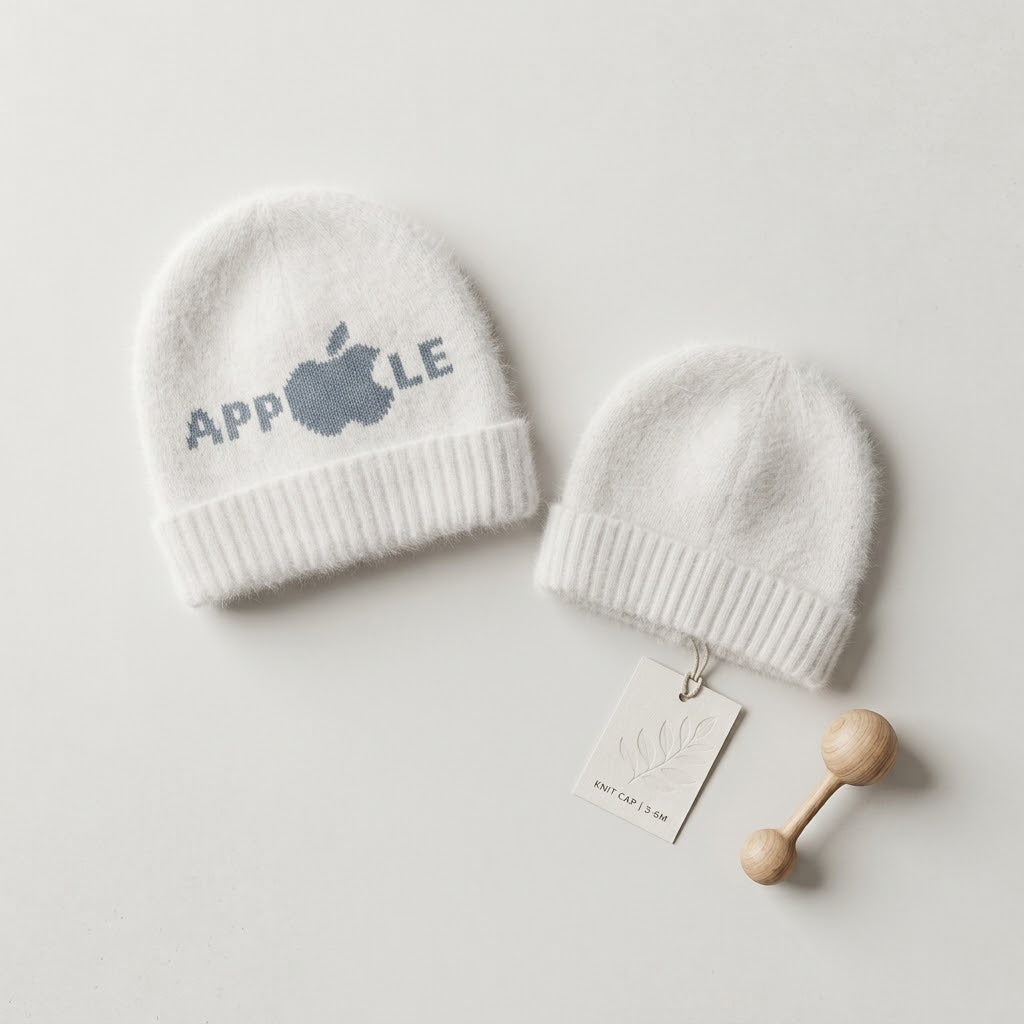 Fluffy Fuzzy Apple Graphic Knit Cap (Blue)