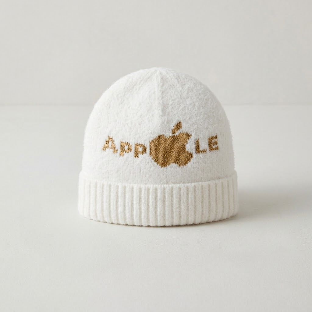 Fluffy Fuzzy Apple Graphic Knit Beanie (Brown)
