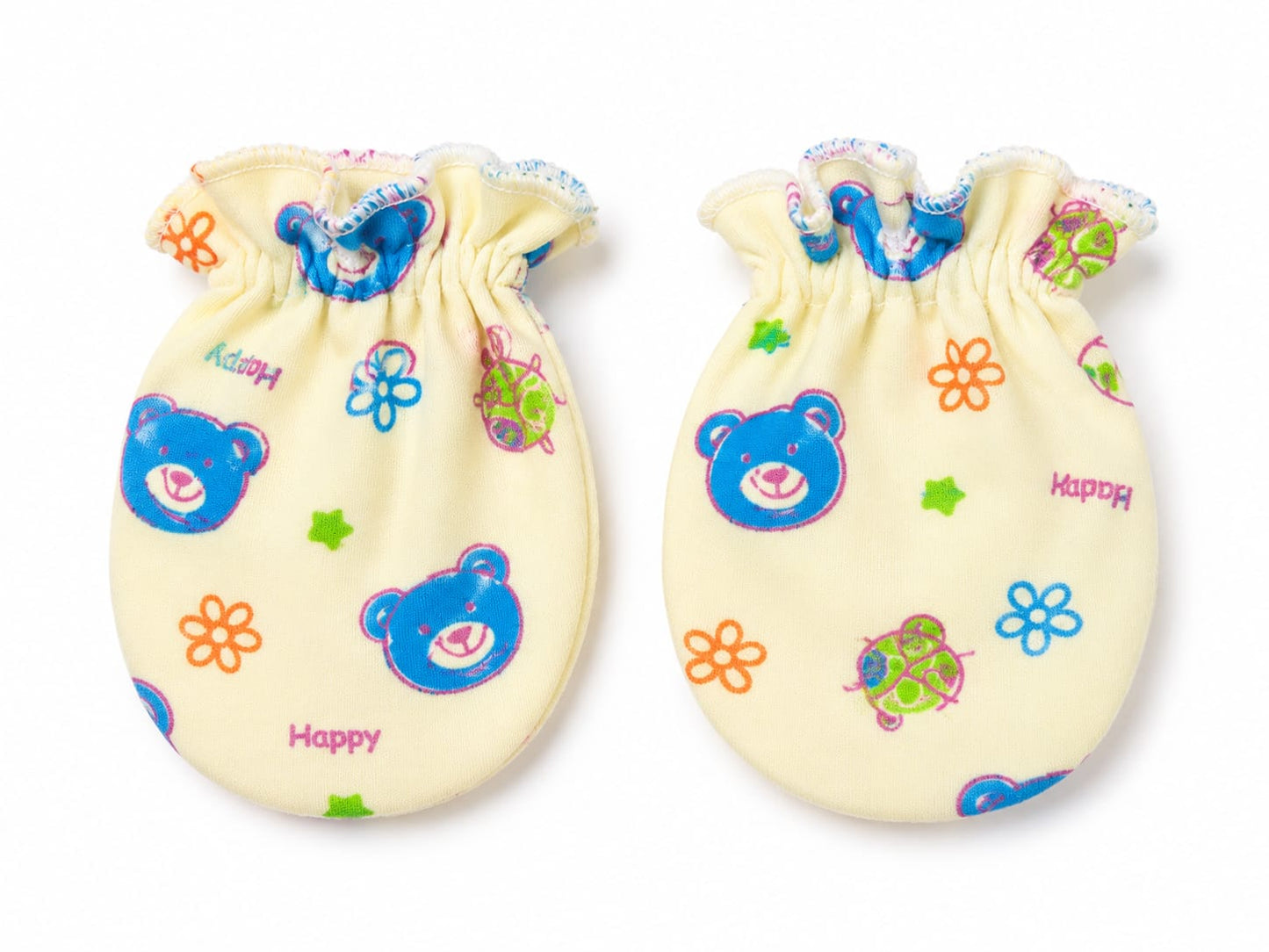 Happy Teddy Newborn Scratch Mittens – Soft Cotton Baby Gloves