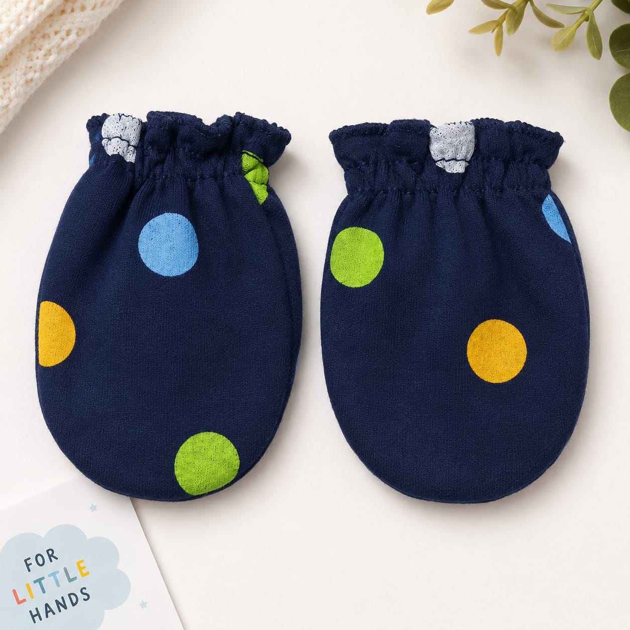 Midnight Polka Newborn Baby Mittens