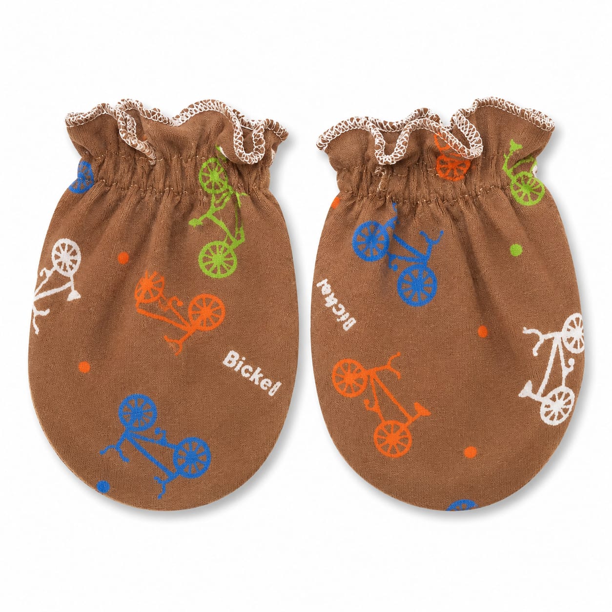 Vintage Bicycle Newborn Baby Mittens – Cocoa Brown