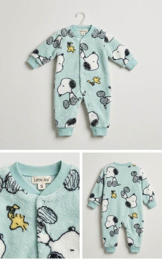 Classic Snoopy Print Plush Baby Romper - Sky Blue