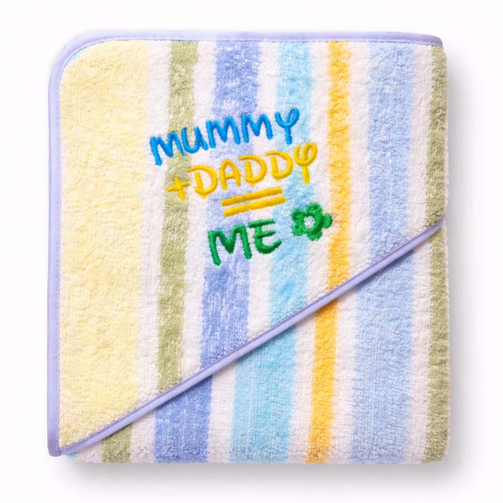 Multicolor Striped Baby Bath Towel โ Soft Cotton | Mummy Daddy Me Embroidery