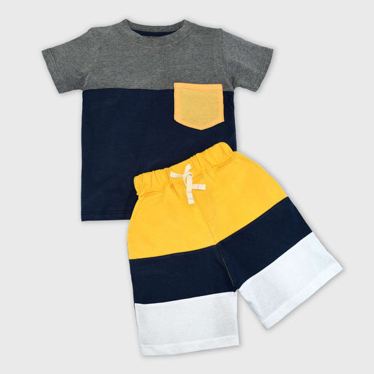 Color block panel set Long Shorts (Navy, gray and yellow)