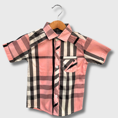 Kids Casual Chic Checkered Shirt (Pink)