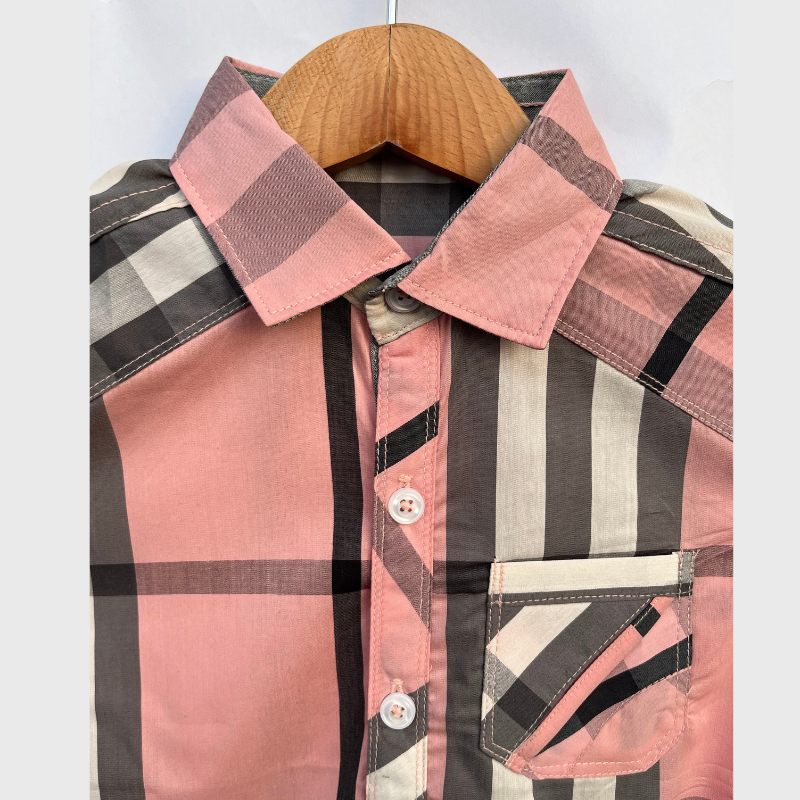 Kids Casual Chic Checkered Shirt (Pink)