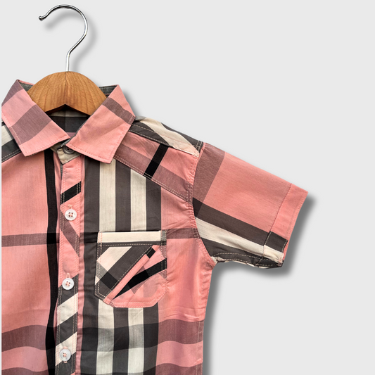 Kids Casual Chic Checkered Shirt (Pink)