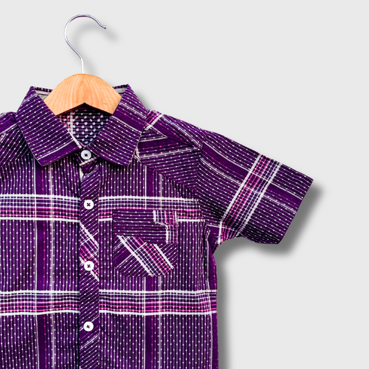 Kids Casual Purple Dot Checkered Shirt