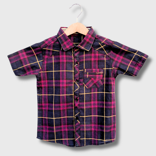 Kids Casual Checkered Shirt (Purple & Navy)