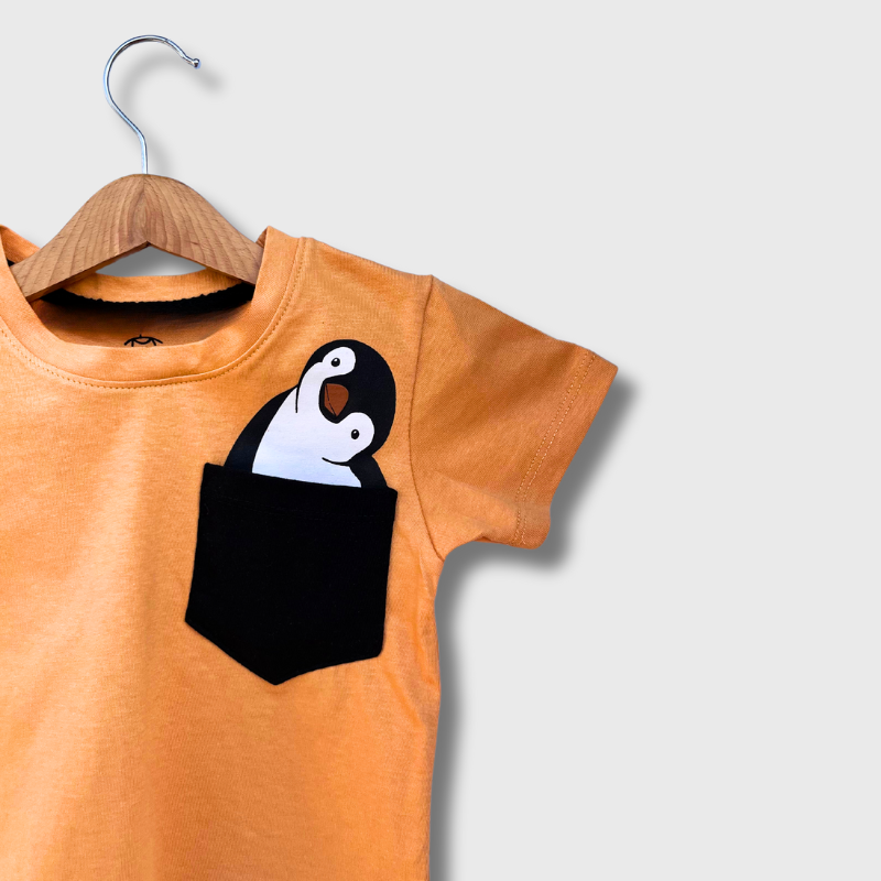 Kids Peek-a-Boo Penguin Shorts & Tee Set (Mustard yellow)