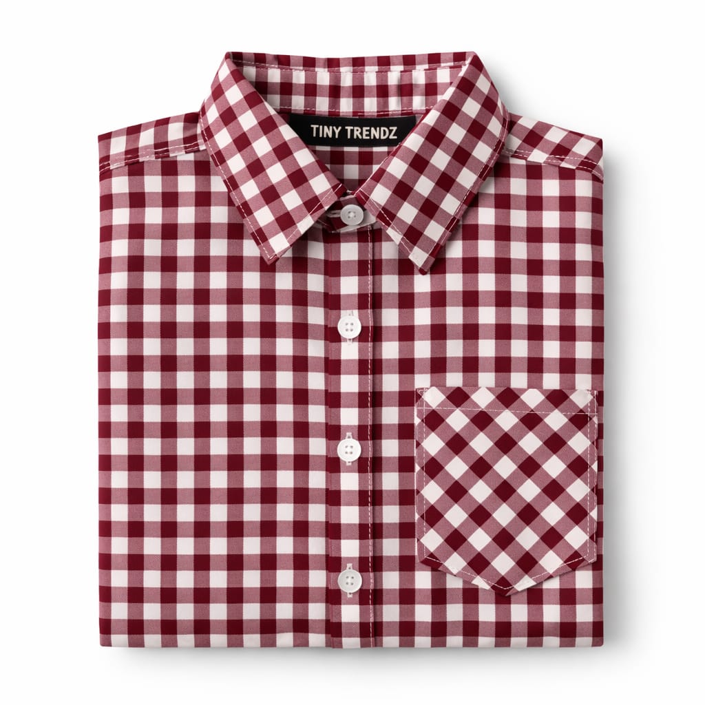 Deep Maroon Gingham Boys Casual Shirt – Soft Cotton