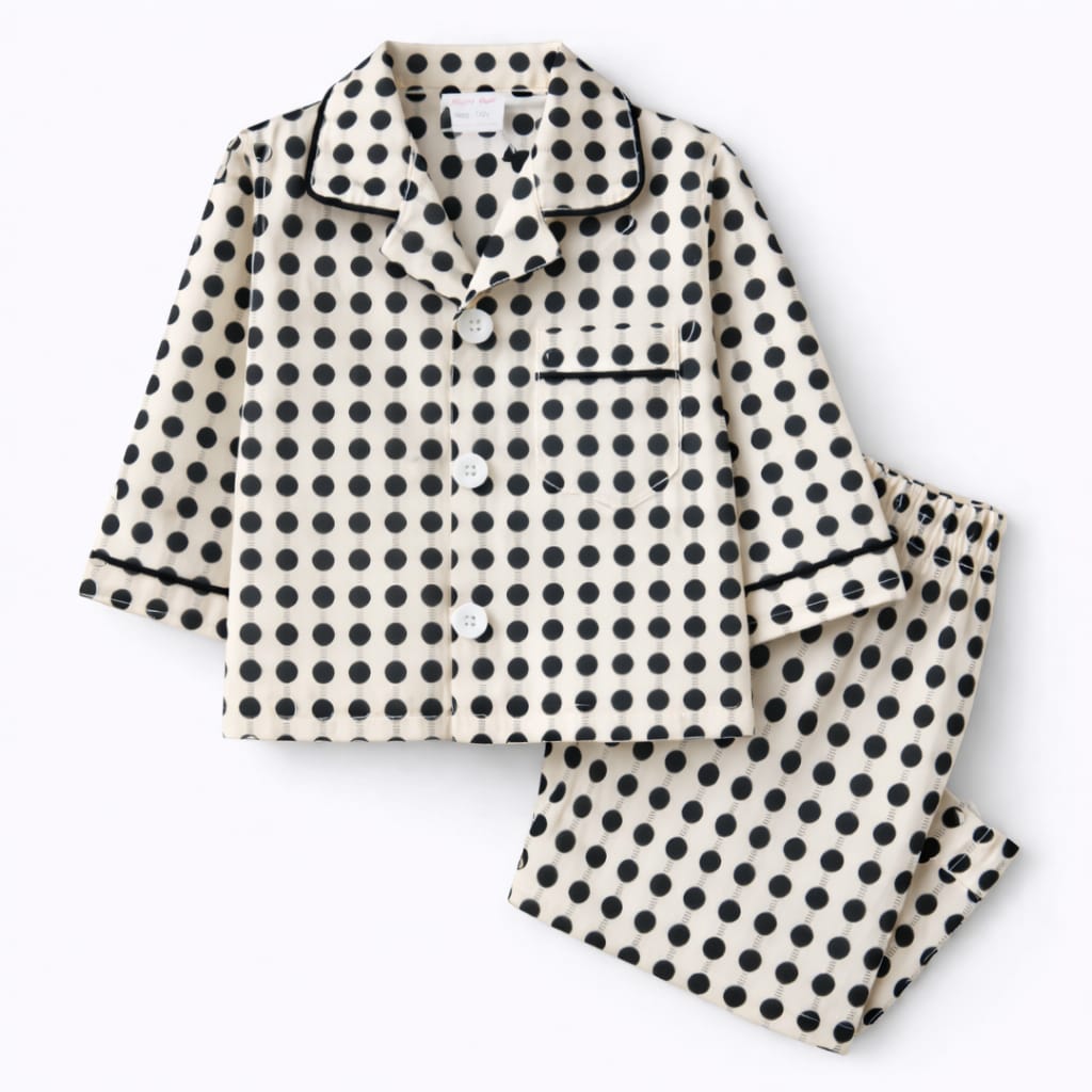 Polka Dot Cotton Full-Sleeve Night Suit for Kids