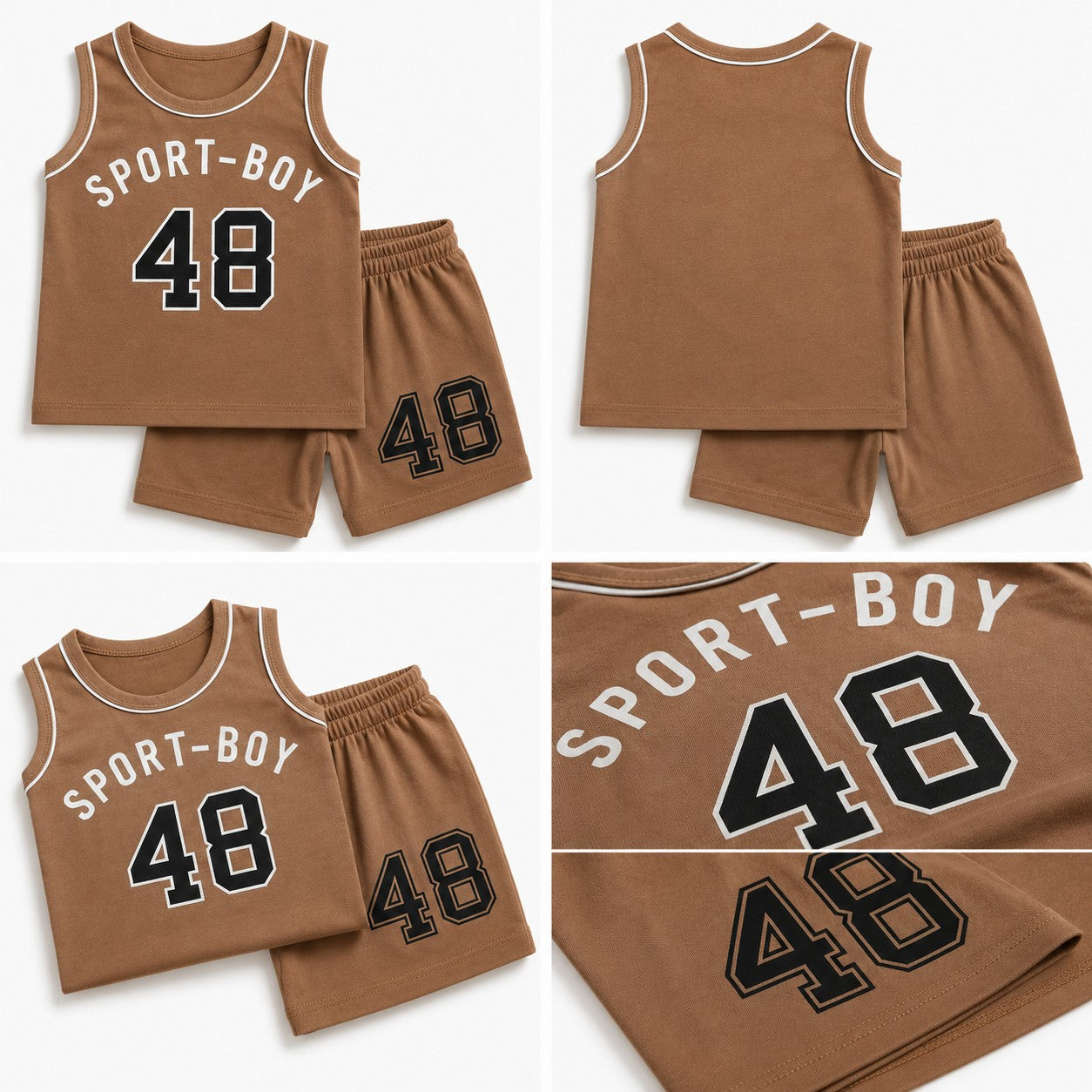 Mocha Brown Sport-Boy 48 Kids Shirt & Shorts Set