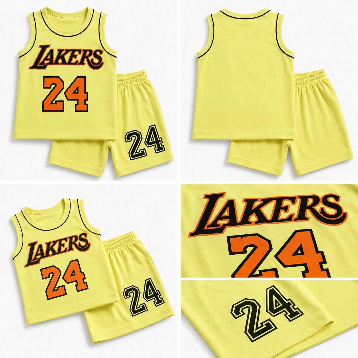 Lakers 24 Sunshine Yellow Kids Shirt & Shorts Set