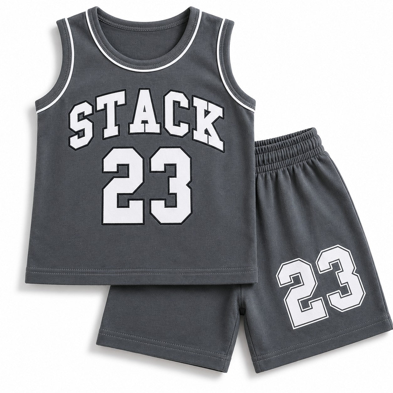 Slate Grey Stack 23 Kids Shirt & Shorts Set