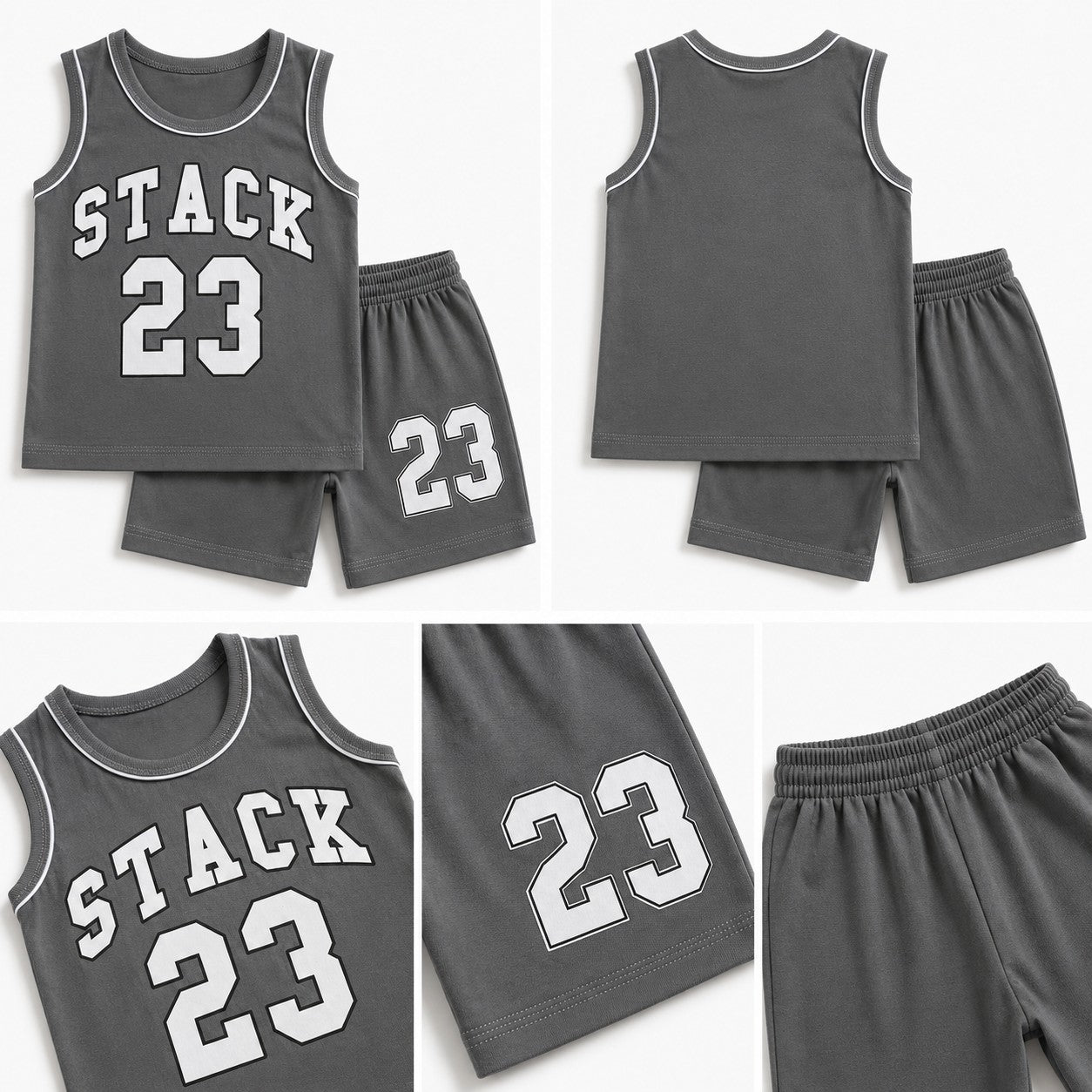 Slate Grey Stack 23 Kids Shirt & Shorts Set