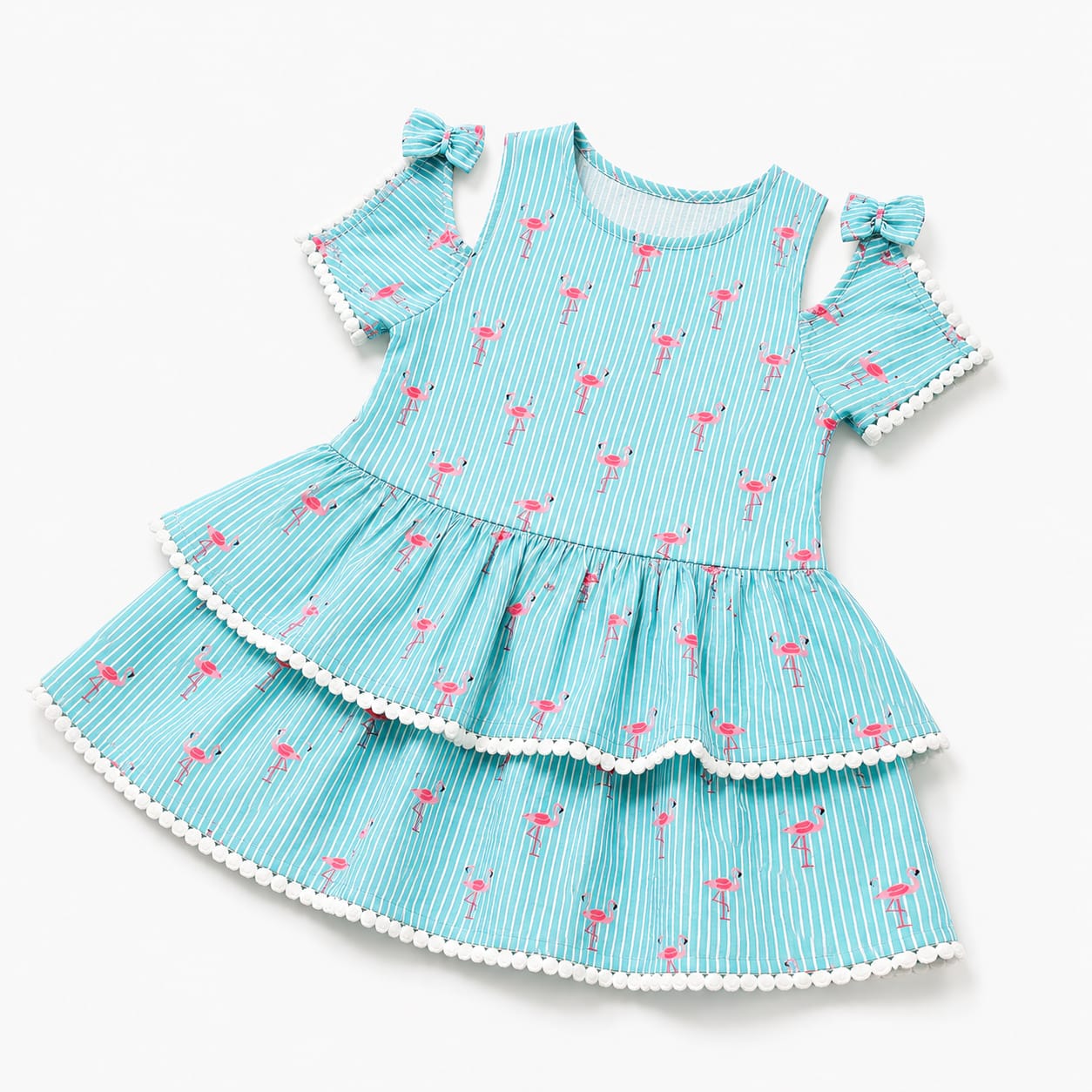 Flamingo Breeze Girls Cotton Tiered Dress