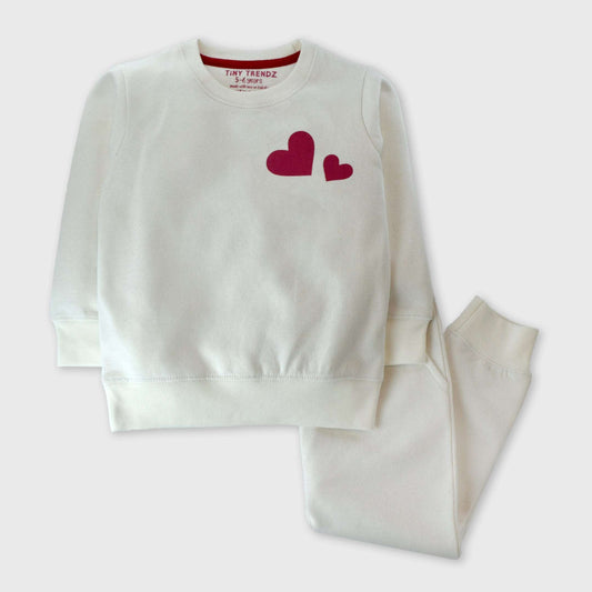 Little hearts Kids Tracksuit/ Pajama set (White):