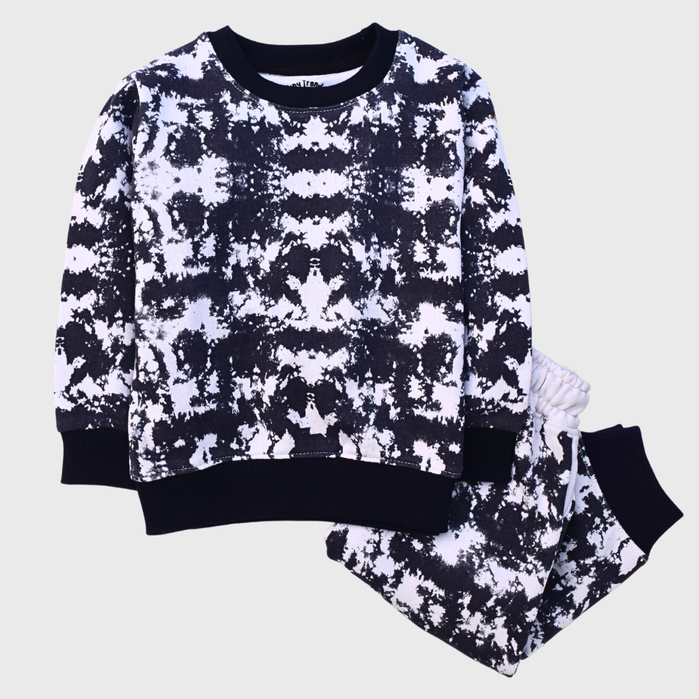 Tie-Dye Kids Terry Tracksuit/Pajama set (Navy blue and white)
