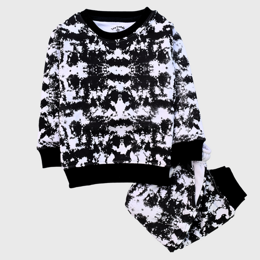 Tie-Dye Kids Terry Tracksuit/ Pajama set (Black and white)