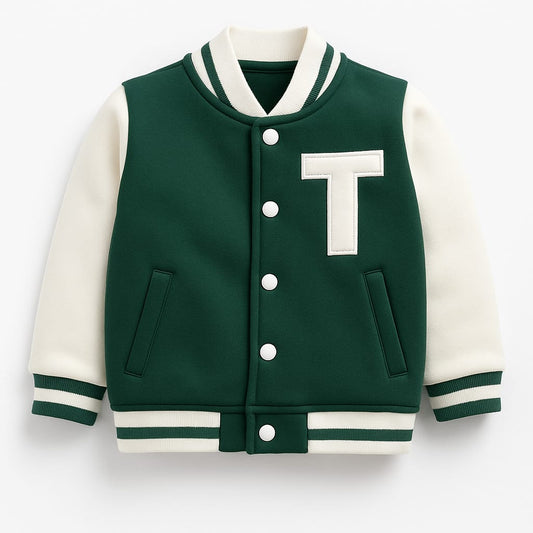 TinyTrendz Kids Green & White Varsity Jacket