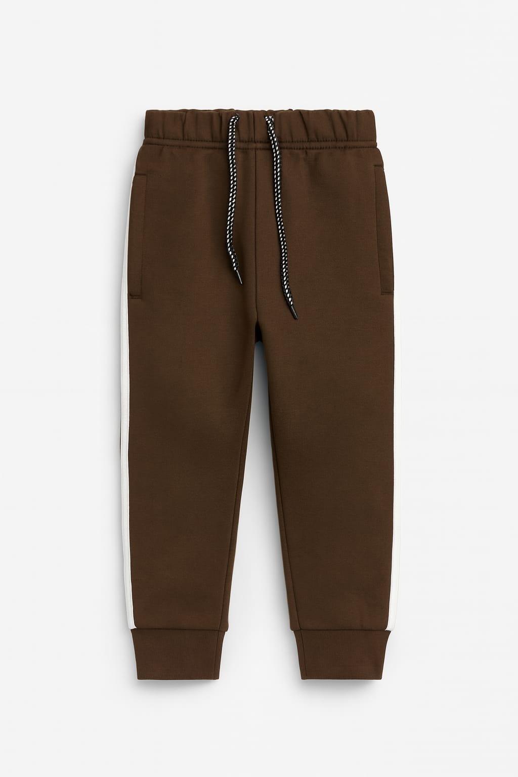Mocha Brown Fleece Joggers with White Side Stripes – TinyTrendz