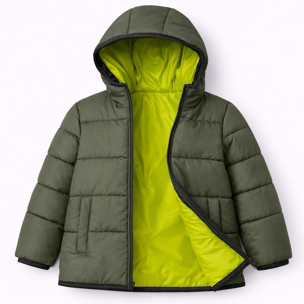 Kids Olive Green Hooded Puffer Jacket