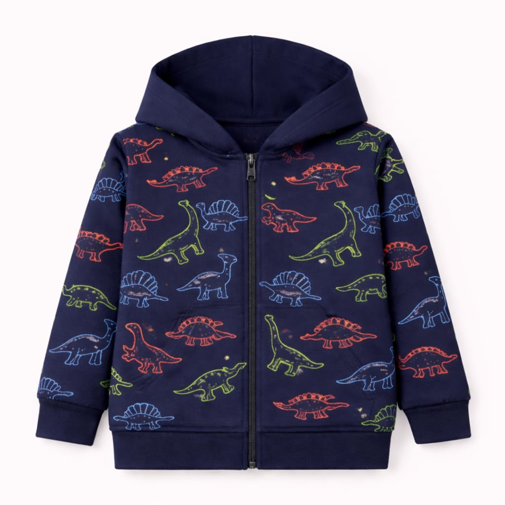 Dino Trails Navy Kids Zip-Up Hoodie