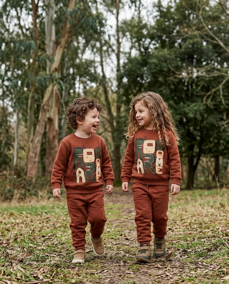 Kids' "ROARSOME" Puffy Graphic Fleece Tracksuit Set