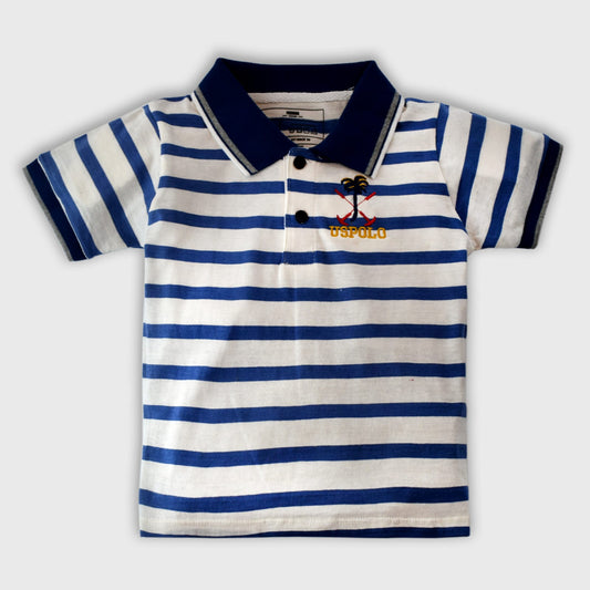 Kids Polo Stripes (White and blue)