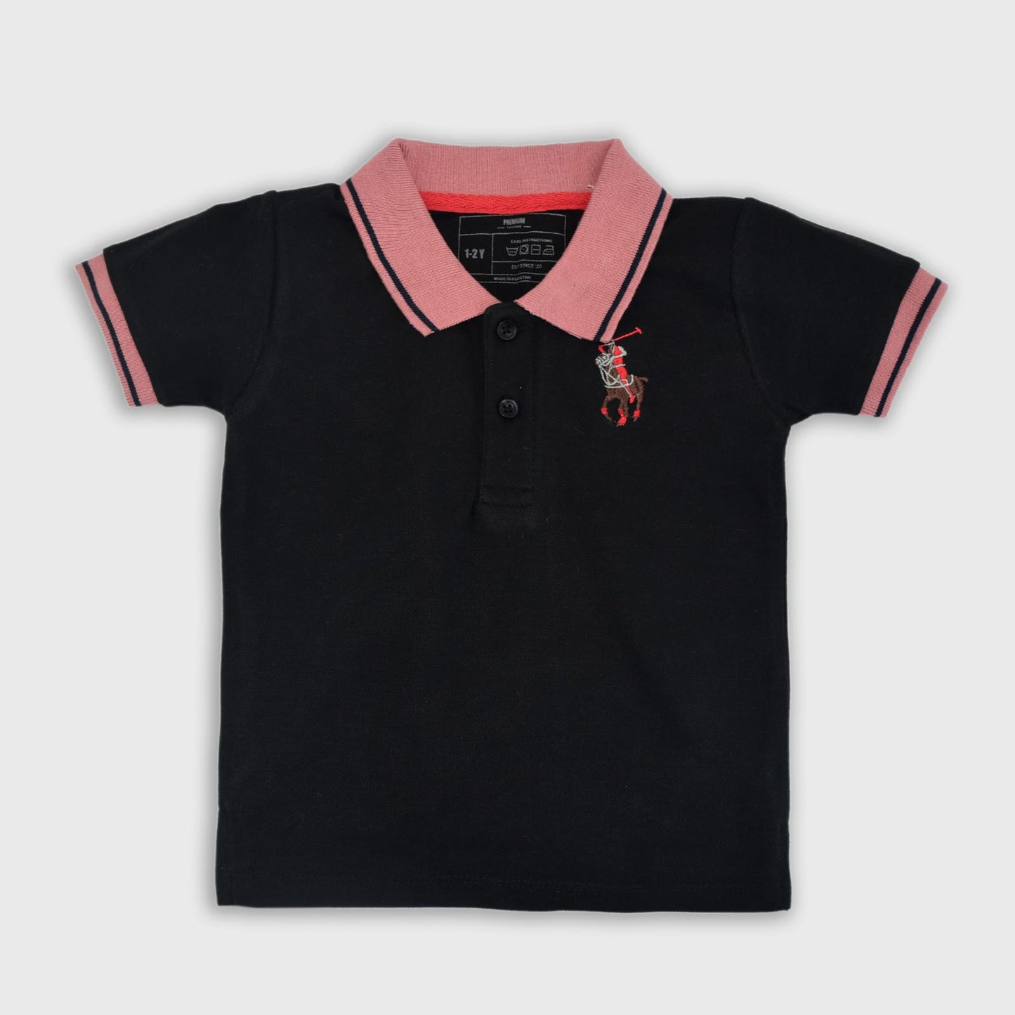 Kids Polo (black & tea pink)
