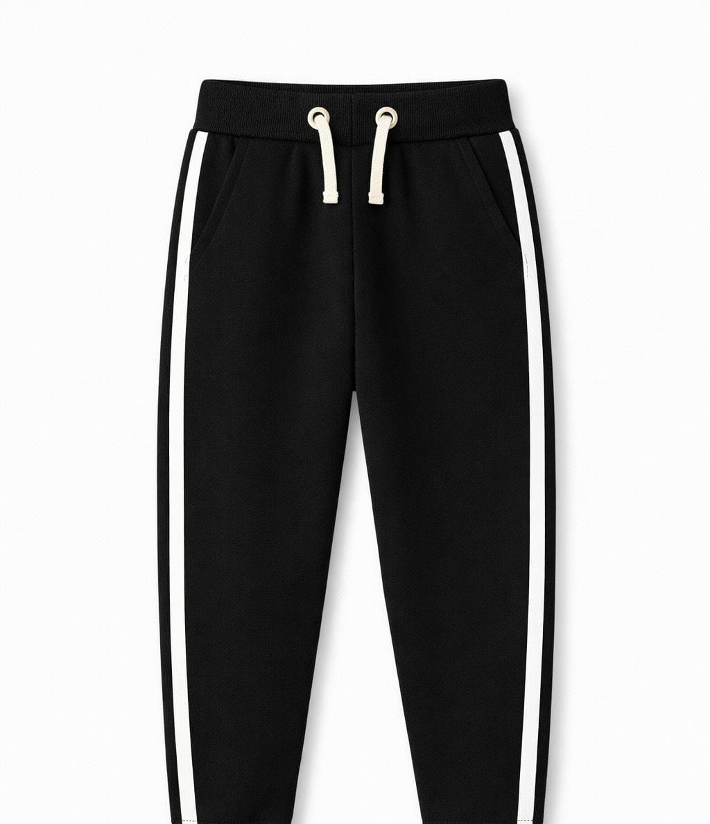 Jet Black Contrast Stripe Straight-Leg Joggers for Kids