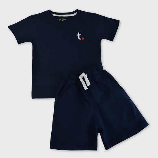 Embroidered Navy Set (Long Shorts)