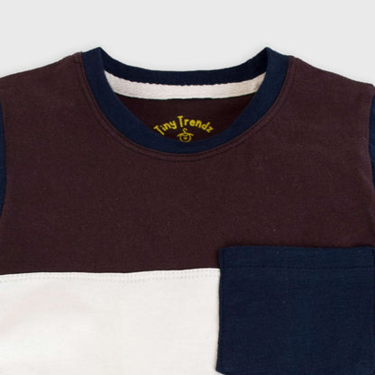 Color block Panel set Long Shorts (Navy blue, brown & white)