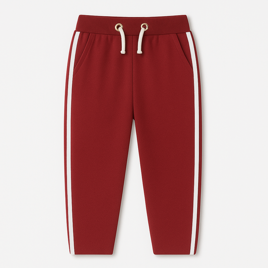Kids Claret Red Trousers with White Stripes – Rich Color, Everyday Comfort