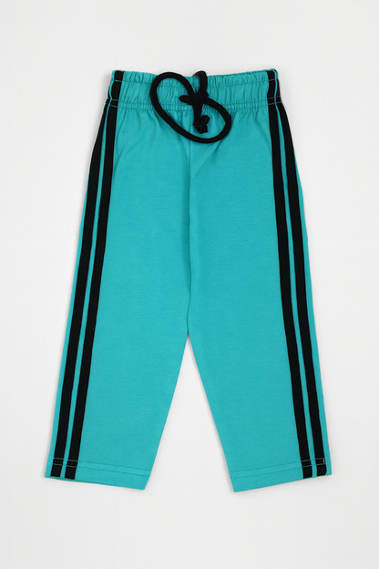 Solid Cotton Trousers/Pants (Aqua Blue with Black Stripes)
