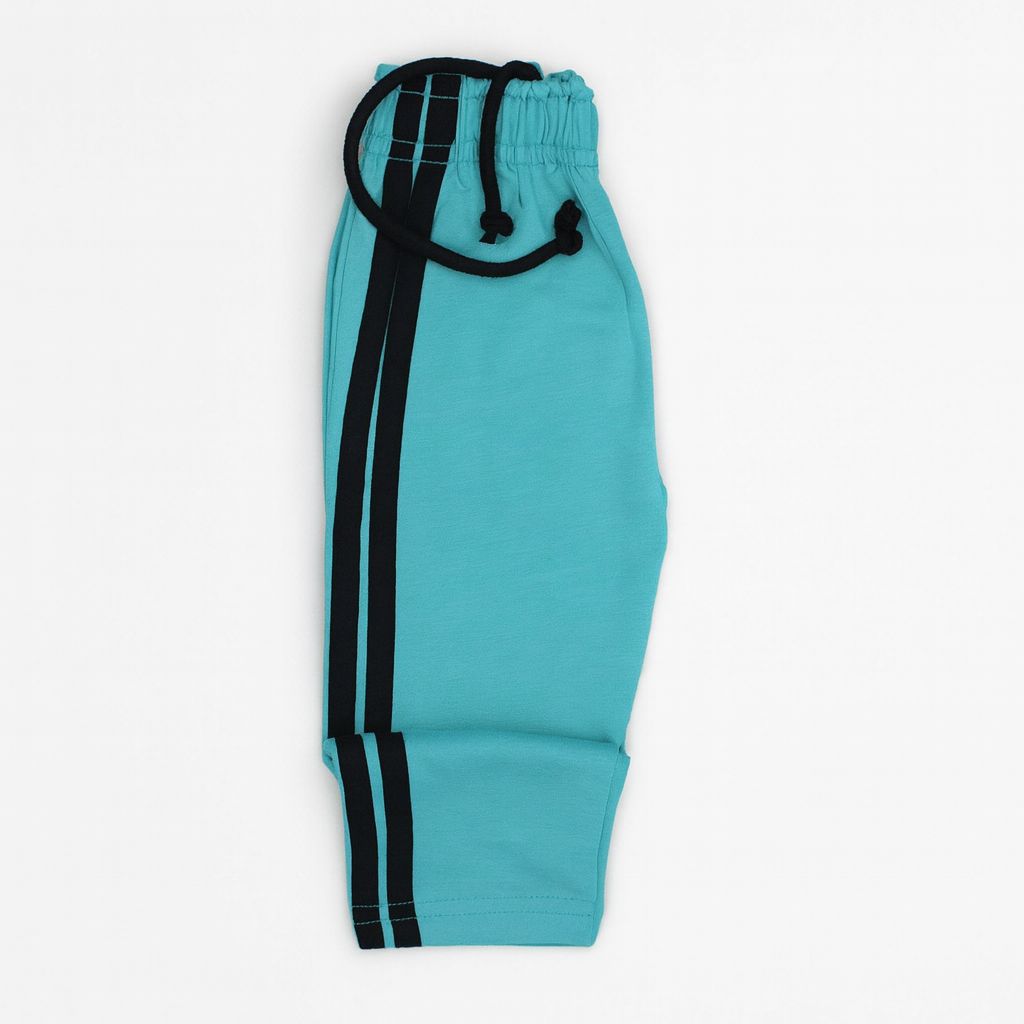 Solid Cotton Trousers/Pants (Aqua Blue with Black Stripes)