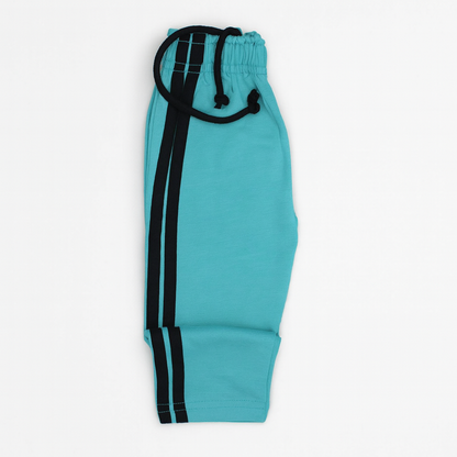 Solid Cotton Trousers/Pants (Aqua Blue with Black Stripes)